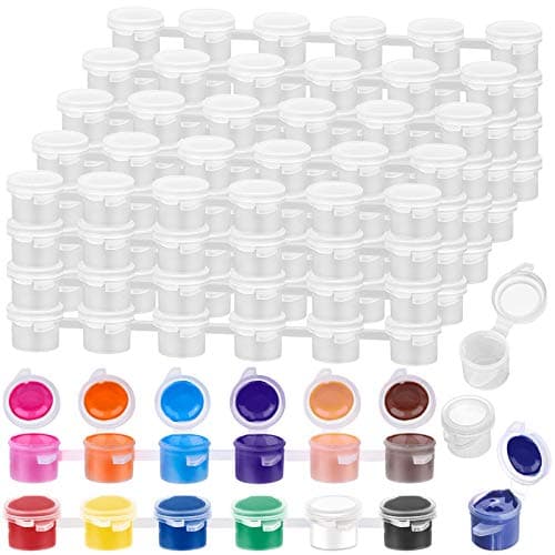 Caffox 240-Piece Empty Paint Pot, 40 Strips Acrylic Mini Paint Container Strip Storage with Lid for Classrooms, School Art & Crafts 3ml/ 0.1oz
