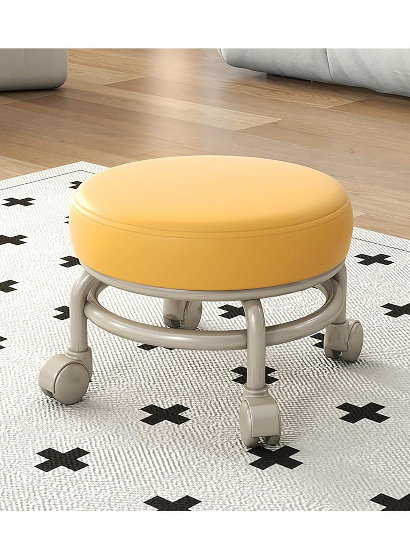Rolling Stool with 360° Silent Rubber Wheels and PU Leather Seat for Garage Home Garden Office Shop and Fitness Stable and Comfortable