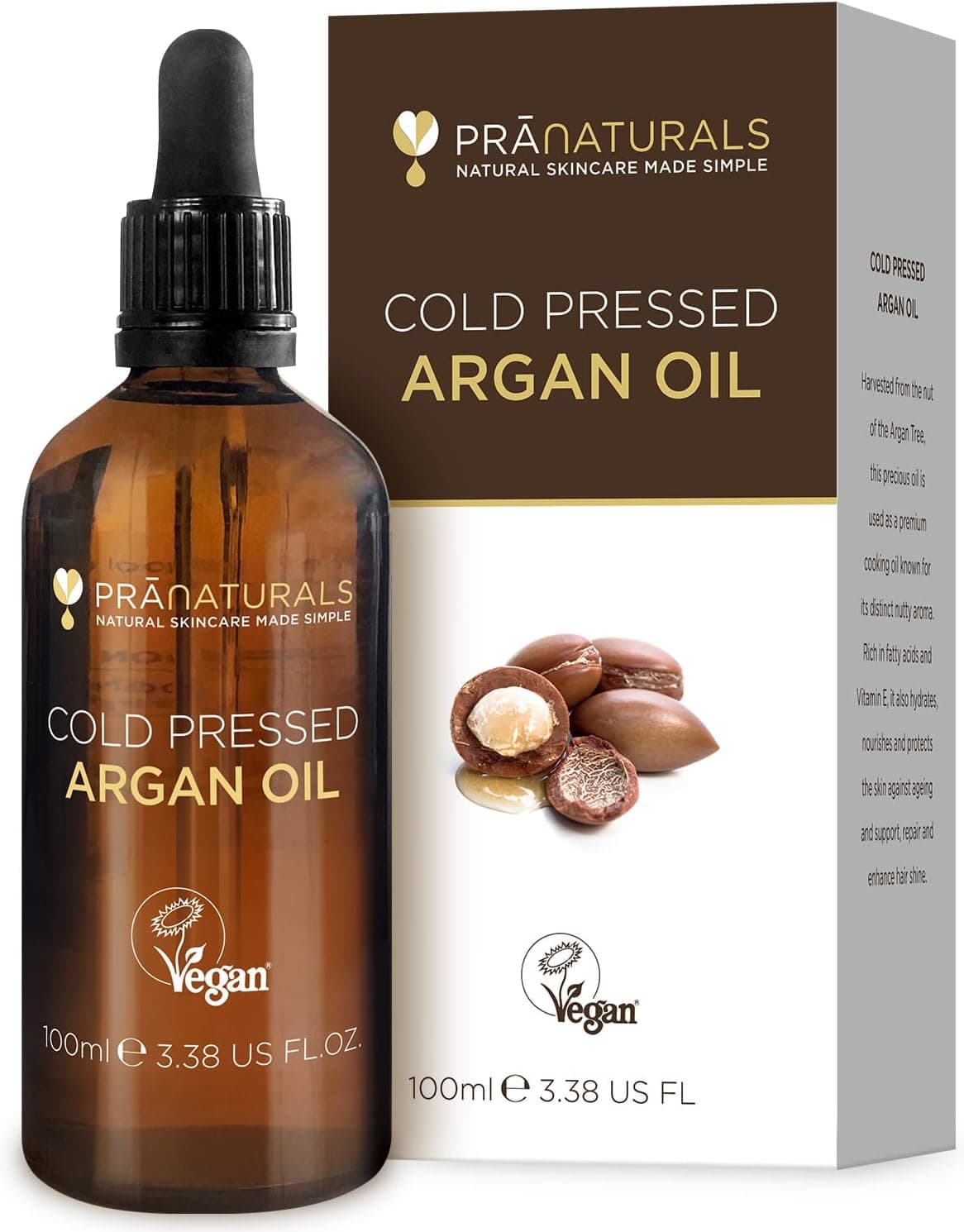 PraNaturals 100 Moroccan Pure Natural Argan Oil for Face Body 100ml Rich in Vitamin E for Healthy Skin Hair Nails Food Grade No Parabens or SLS Vegan CrueltyFree