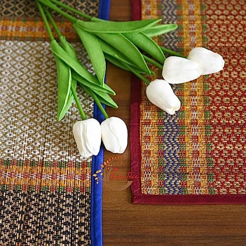 KalaTree Handmade Heat Resistant Mats for Prayer Meditation Picnic | Madurkathi Chatai mat Natural River Korai Grass | Mixed Set of 2 - Elegant