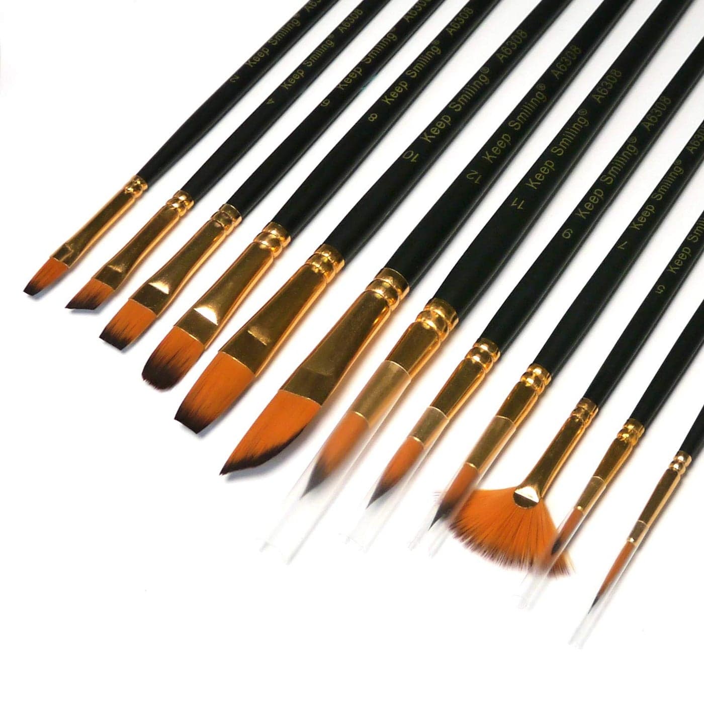 12 Pcs Artist Paint Brushes Set with Synthetic Sable Hair for Acrylic Oil Watercolor Fine Art Painting Full Range of Sizes Shapes Kit