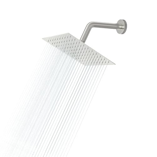 Lordear Rain Shower Head 6 Inch Solid Ultra Thin 304 Stainless Steel Adjustable Square Rainfall Shower Head Waterfall Full Body Coverage with Silicone Nozzle 6” Waterfall Showerhead,Brushed Nickel