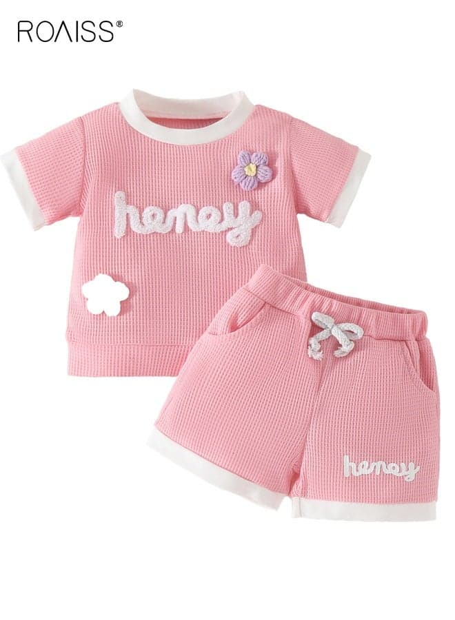 Girls T-shirt and Shorts Set, Summer Outfit with Adorable Deisgn, 2 Piece Casual Clothing Set with Short Sleeve Top and Drawstring Short Pants, Suitable for Vacation, Travel, Beach, Running and Daily Wear