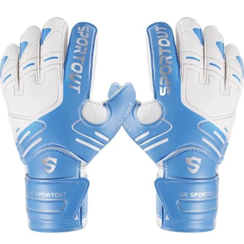 Sportout Youth&Adult Goalie Goalkeeper Gloves,Strong Grip for The Toughest Saves, with Finger Spines to Give Splendid Protection to Prevent Injuries,3 Colors (Blue, 7)
