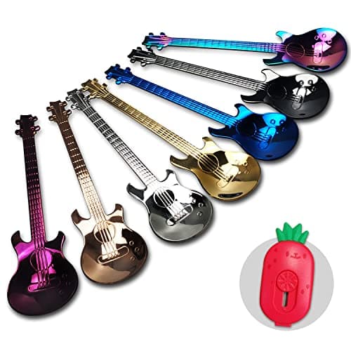 Guitar Dessert Spoons Coffee Teaspoons Set Stainless Steel Colorful Dessert Spoons Cute Demitasse Tea Scoop for Stirring Drink Mixing Milkshake JamLucky 7