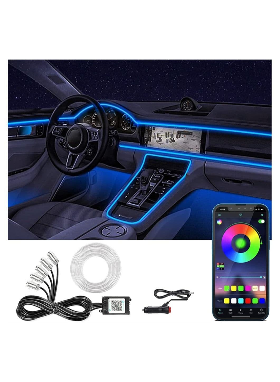Car Led Strip Lights, 16 Million Colors Rgb Interior with Music Mode, App Control and Timer Setting Ambient Lighting Kit, Scenes Optiongs Color Diy Fits All Cars