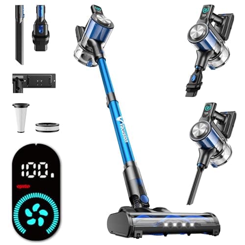 Cordless Vacuum Cleaner, 8-in-1 Cordless Stick Vacuum Cleaner with 3 Suction Modes, Up to 45mins Runtime, Rechargeable, Self-Standing, Wireless Vacuum Cleaners for Home Pet Hair Carpet Car Hard Floor