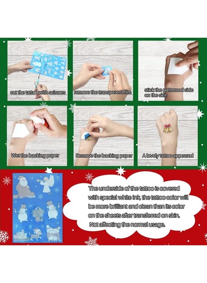 Partywind Glow Christmas Party Decorations, Luminous Christmas Temporary Tattoos for Kids Stocking Stuffers, Xmas Holiday Decorations Party Favors Supplies Games Gifts for Boys and Girls (4 Sheets)