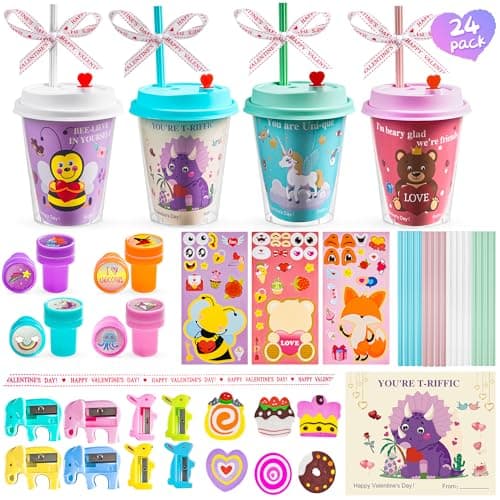 24 pcs Valentines Day Gifts for Kids Classroom Valentines Day Stationary Set Gift with Cards for SchoolValentine exchange valentines party favors for kids boys girlsValentines goody bag filler