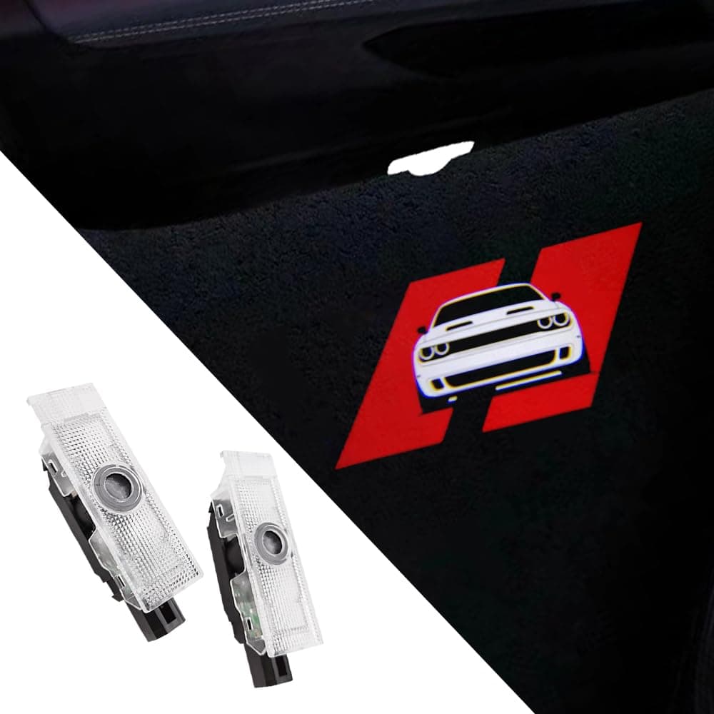 2 PCS NonFading Car Door Logo Lights Compatible for Challenger 2015present Courtesy LED Ghost Shadow Light Projector Lamps Accessories red Double line