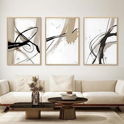 Black And Beige Abstract Canvas Wall Art Neutral Abstract Prints Abstract Minimalist Painting Abstract Line Art Posters Brown Black And Beige Picture Neutral Artwork For Walls Decor 16x24inchx3 No Frame