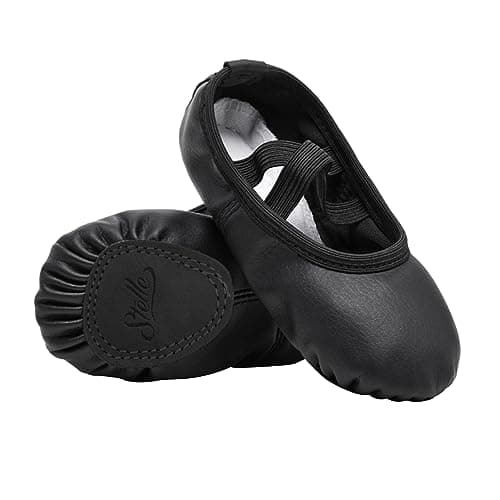Stelle Ballet Shoes for Girls Toddler Ballet Slippers Soft Leather Boys Dance Shoes for Toddler/Little Kid/Big Kid (Black, 1ML)