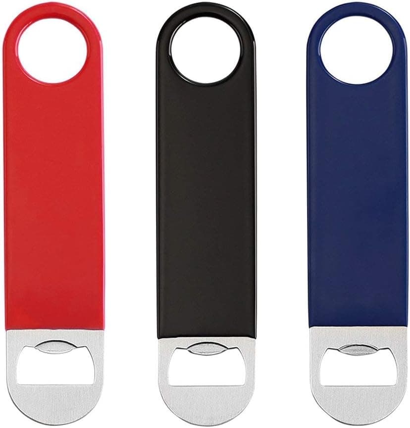 3 Pack Bottle OpenersBeer Bottle Openers Speed Openers Stainless Steel Flat Bottle Opener with Exquisite Packaging for Kitchen Bar or Restaurant 7 inches Red Black Blue