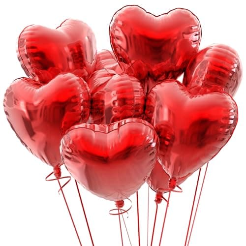 20pcs Red Heart Balloons 18 inch Heart Shape Foil Balloons with 1 Ribbon for Valentines Day Birthday Wedding Decor Engagement Party Decorations