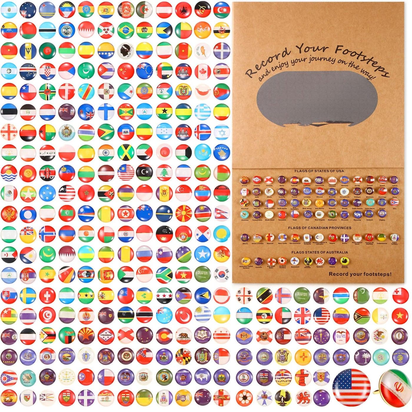 291 Pcs Flags Push Pins for Map World Flags Push Pins National Flag Thumb Tacks Creative Drawing Pins for World Travel Map, Bulletin Board, Pinboard, Office