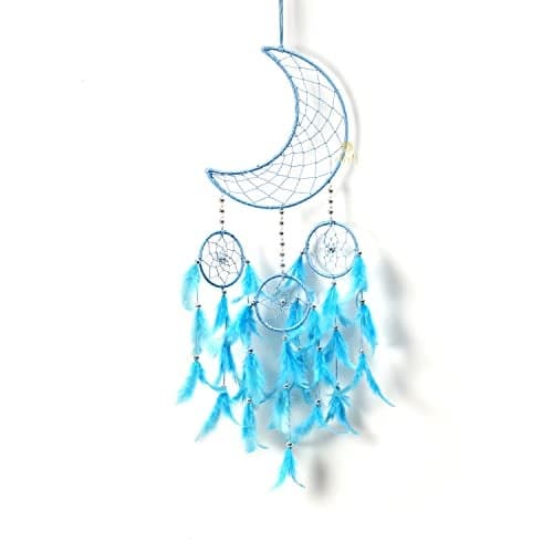 DULI Moon Shape Dream Catcher Half Crescent Home Decor Wall Hanging Bedroom Best for Gifts and Decoration, Wall Art for Bedrooms, Home Wall (CrescentMoonDC- AquaPurple)
