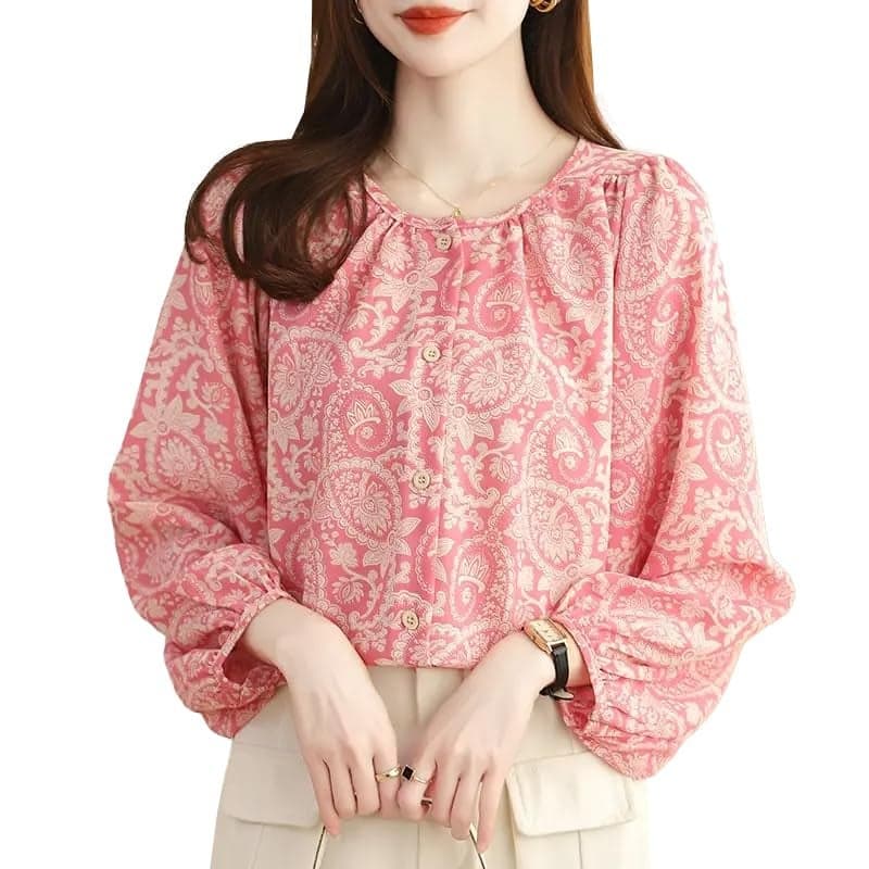 TOPLOT Women's Shirt Top | Elegant Floral and Artistic Prints for a Stylish Look | Long Puffed Sleeves for a Trendy Touch | Stylish Available in Pack of 2 (5233_S_Light Pink)