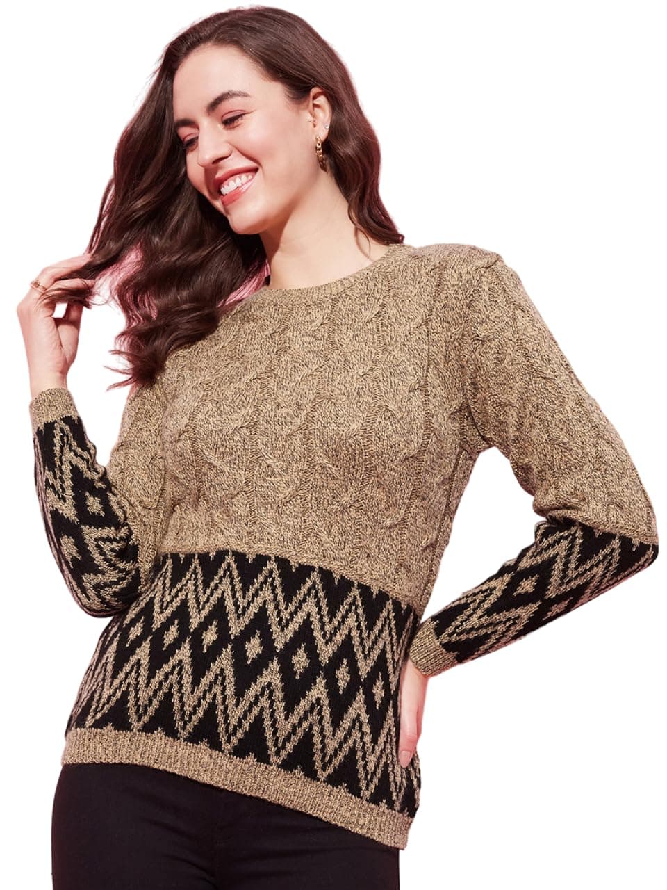 Modeve Cable Knit Women Camel Sweater for Winter||Winterwear||