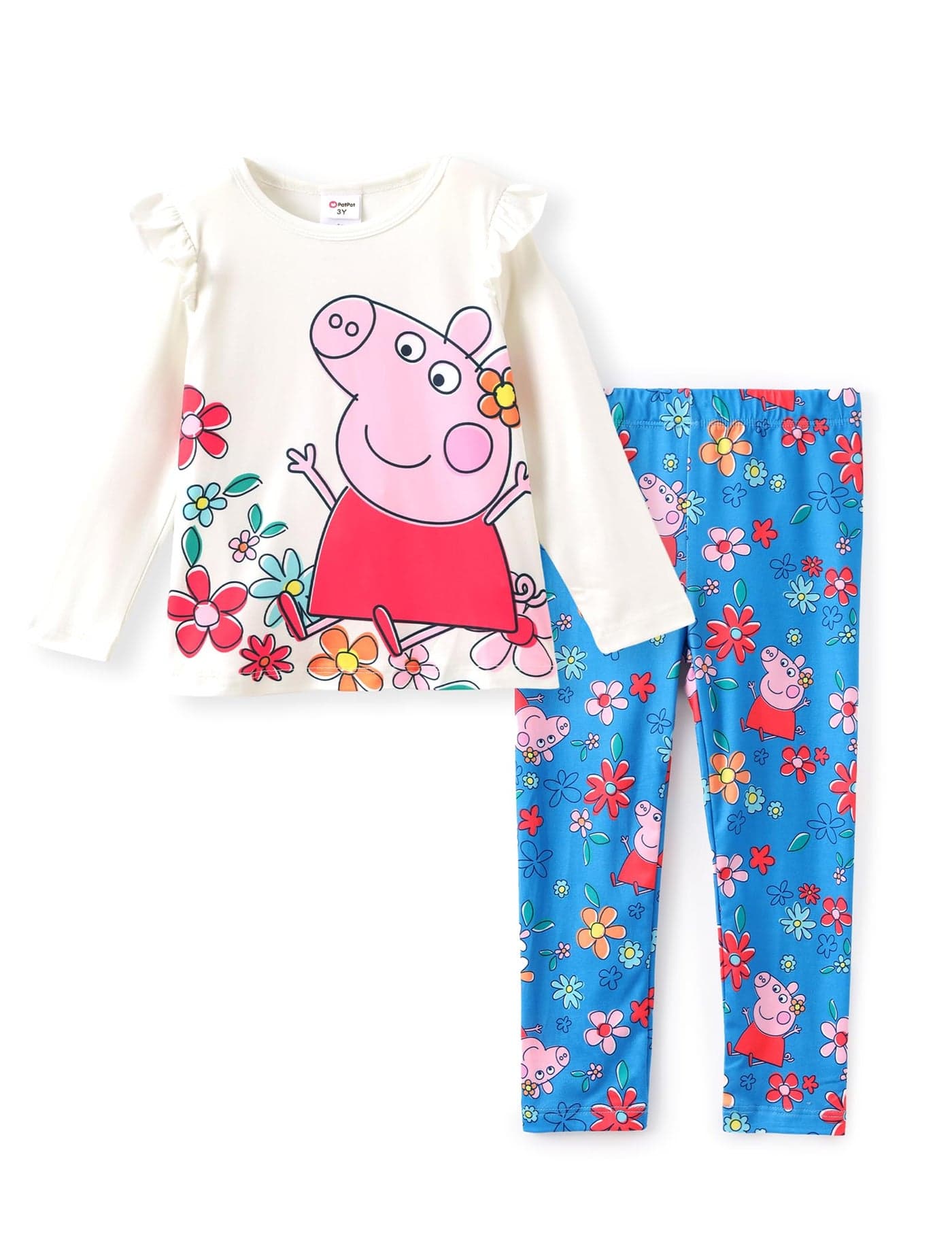 Peppa Pig Girls Pant Sets Ruffle Long Sleeves Top Tee Shirt and Leggings Outfits Clothes for Fall Casual Clothing Set White Toddler Girl Size 34T