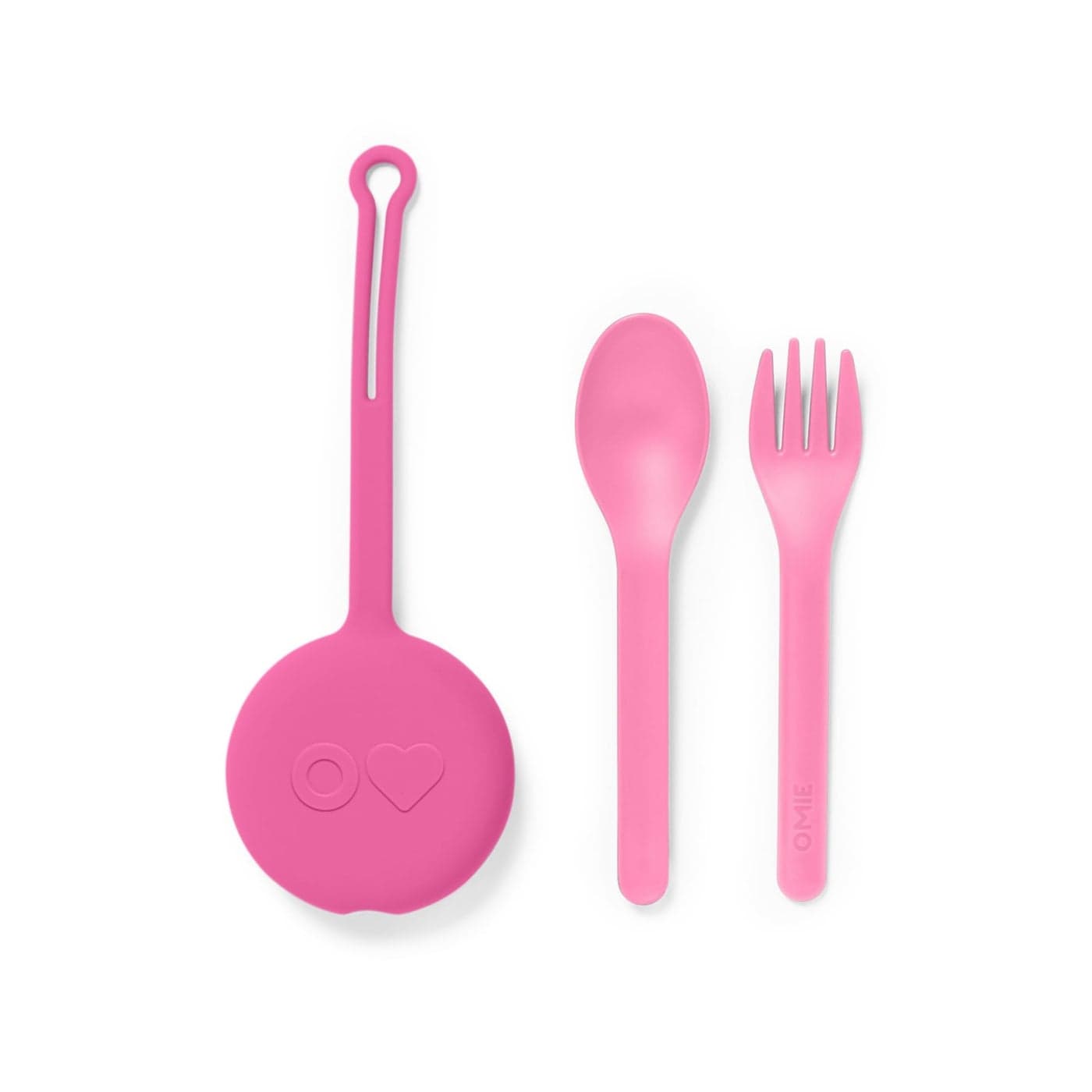 Omie OmieBox Kids Utensils Set with Case 2 Piece Plastic Reusable Fork and Spoon Silverware with Pod for Kids Bubble Pink