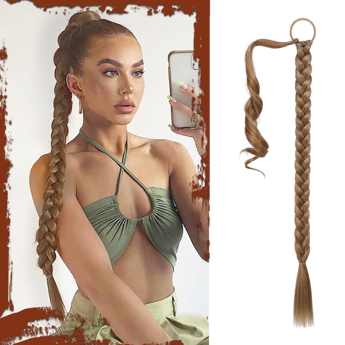 Sofeiyan Long Braid Ponytail Extension with Hair Tie Straight Sleek Wrap Around Hair Extensions Braid Pony Tail Fluffy Natural Soft Synthetic Hairpieces for Women Daily Wear 26 inchBlonde Highlights