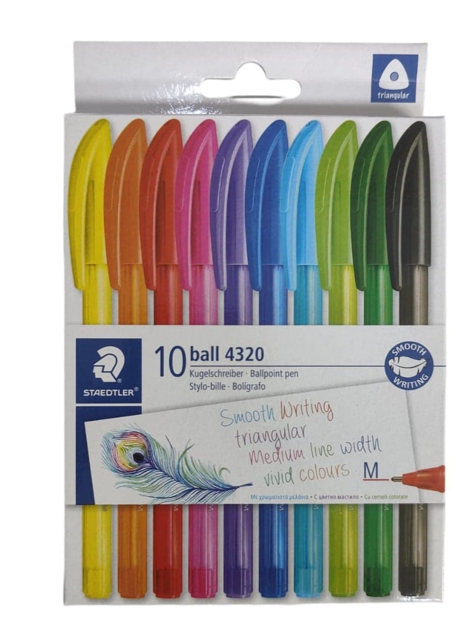 STAEDTLER 4320 MC10H Stick Rainbow Ballpoint Pen - Assorted Colours (Pack of 10)