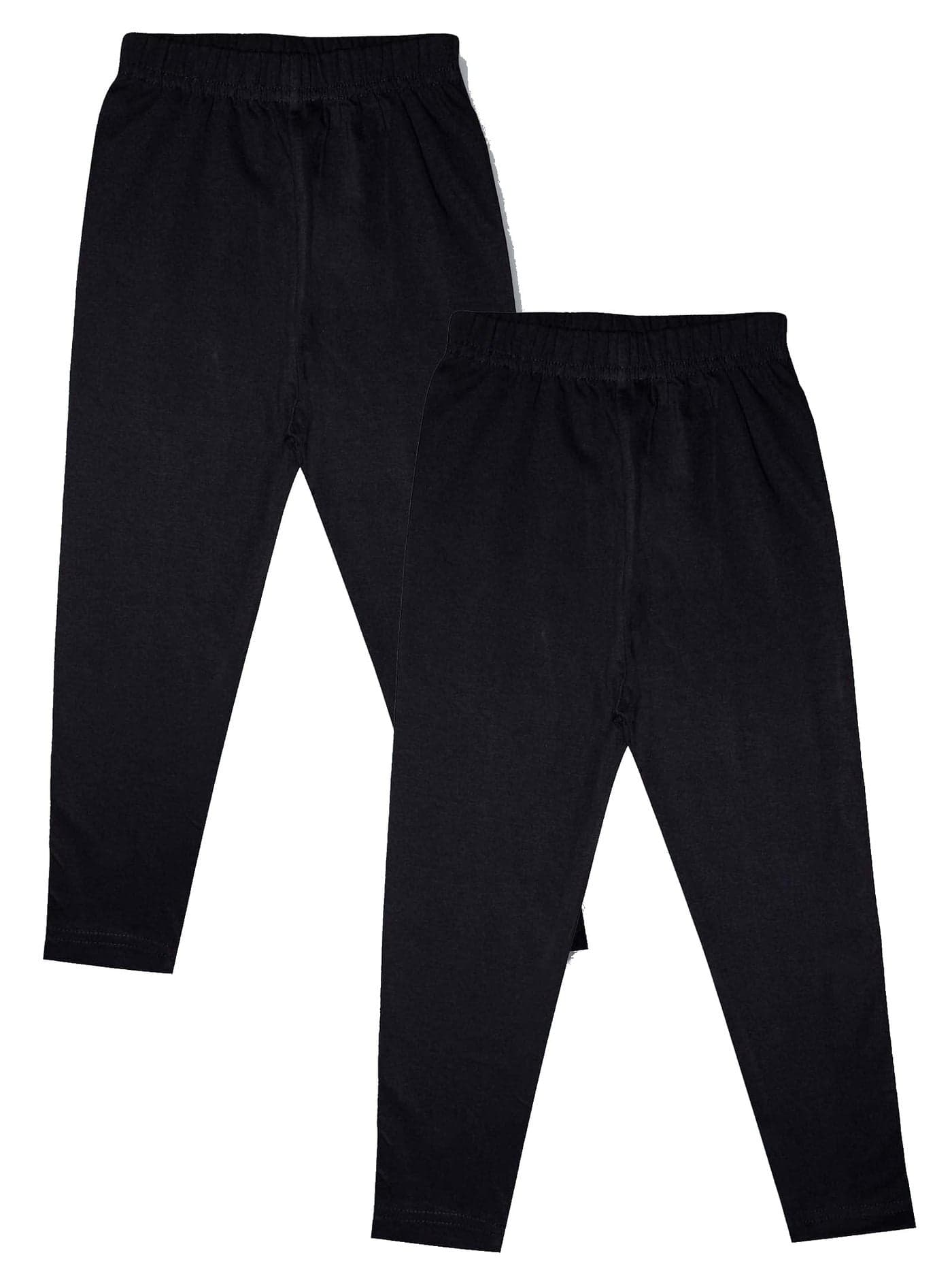 KiddoPanti Girls Solid Ankle Length Leggings Pack of 2 | Super Soft & Stretchable Cotton Spandex | Comfortable Fit with Elastic Waistband | Everyday Wear, Black - 6-8Y