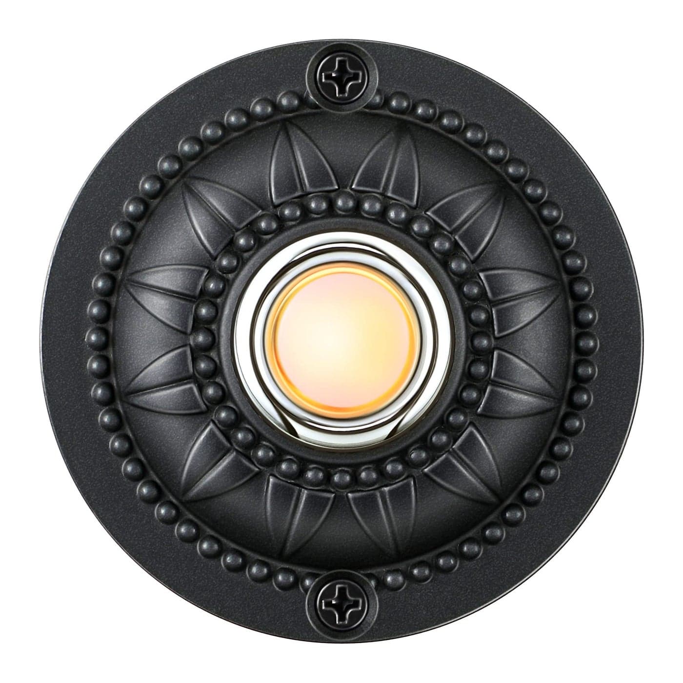 Dreyoo Round Metal Doorbell Push Button Black Wired Lighted Up LED Doorbell Button Replacement Solid Iron Door Bell for Home Universal Garage Door Opener SwitchWarm White