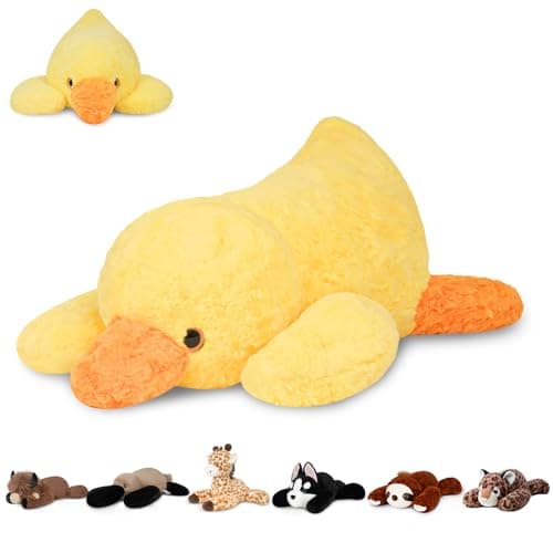Niuniu Daddy 20 33 Pound Weighted Duck Stuffed Animals for Adults Kids Giant Weighted Yellow Duck Plush Toy with Soft Fur Big Fluffy Body Pillow for Large Cute Present Christmas Birthday