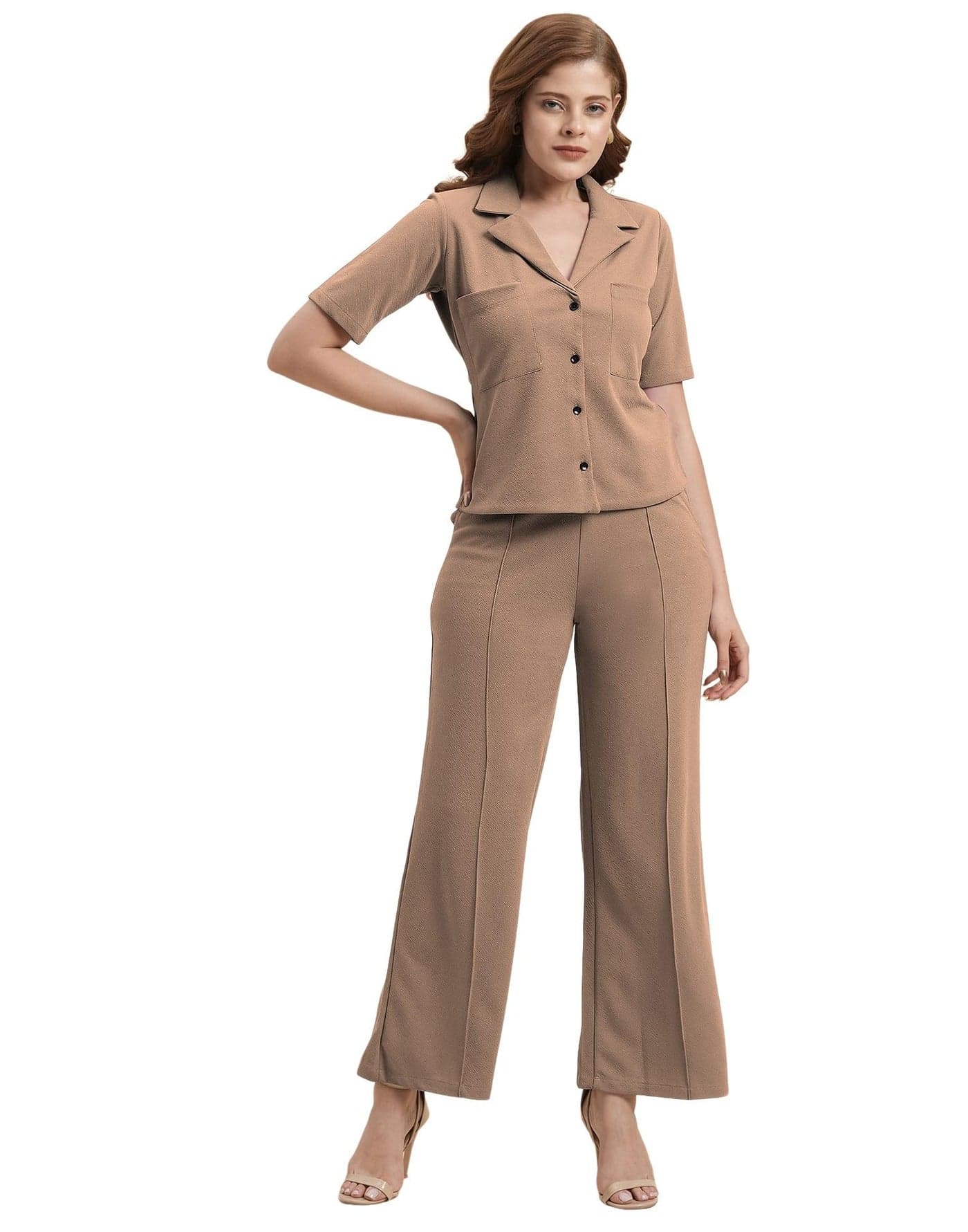 Selvia Women's Tops and Trouser Co ord Set, Lycra Dress for Woman Stylish (717CTK11727N-XL_Light Brown)