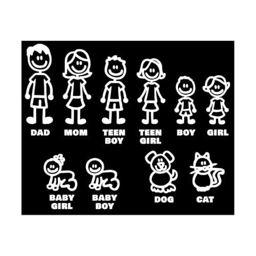 SHMZK Family Car Stickers Family Figure Dog Cat Baby Auto Window Bumper Decal Sticker Waterproof Families People Mom Dad Boy Girl Pet Decal for Car Windshield Laptop Tablet 9879