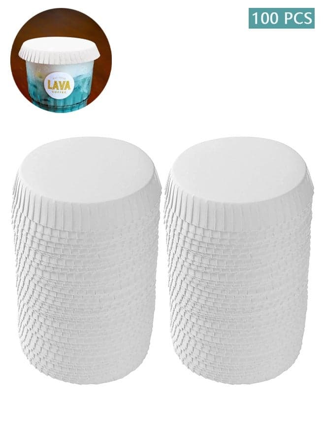 100 PCS Disposable Paper Cup Cover Hot Cup Lid Recycled Drinking Lid Coffee Cup Cover for Cafe Hotel KTV Bars, Paper Covers for Glassware, 2.95 Inches Diameter White Paper Cup Lids