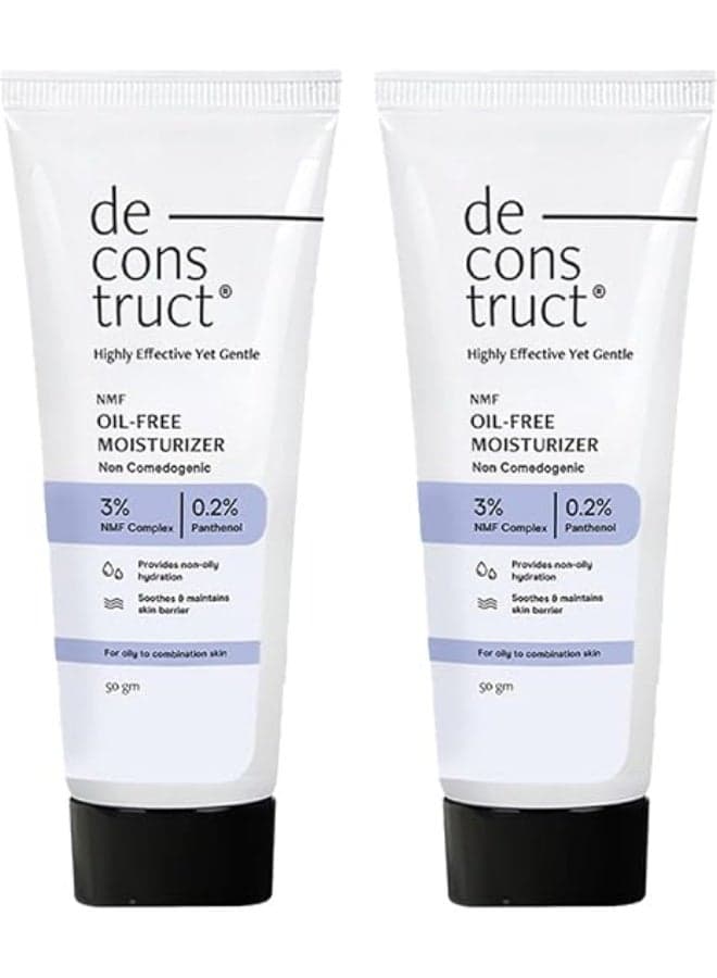 Deconstruct Oil-Free Moisturizer | Non Sticky, Lightweight, Non-Comedogenic & Fast-Absorbing | Tested for 72H Hydration | For Oily, Acne-Prone & Sensitive Skin | 50gm (Pack of 2)