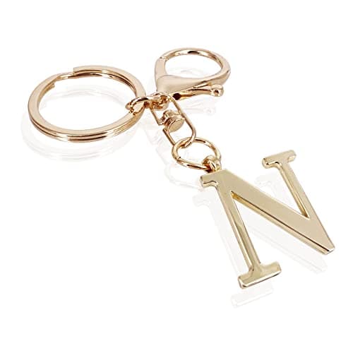 LAXPICOL Gold Keychain Letter N Keychains for Women Men Bag Charms Purse Charms For Handbags Metal Alphabet Initial Letter Key Ring Keychain