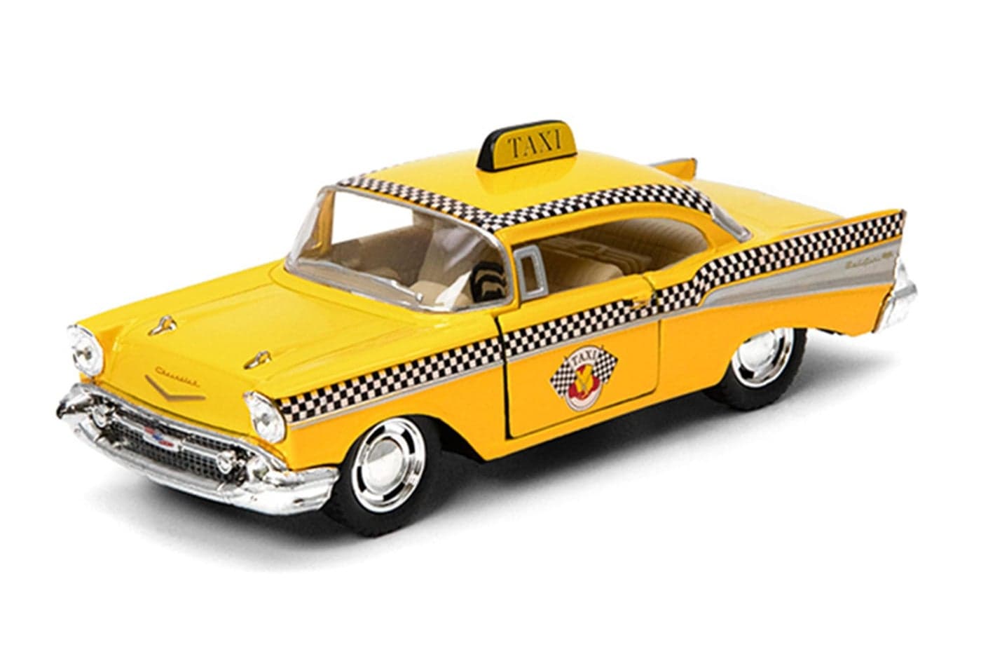 KiNSMART 1957 Chevy Bel Air Coupe Classic Taxi Cab 5" 1:40 Scale Die Cast Metal Model Toy Car
