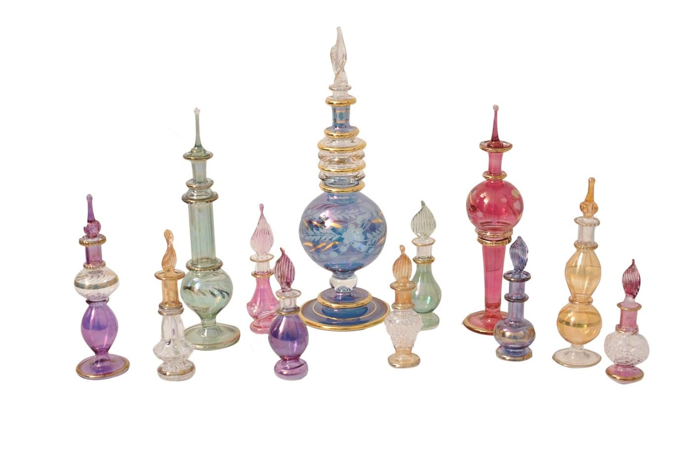 CraftsOfEgypt Egyptian Perfume Bottles Mix Collection a Set of 12 Hand Blown Decorative Pyrex Glass Vials
