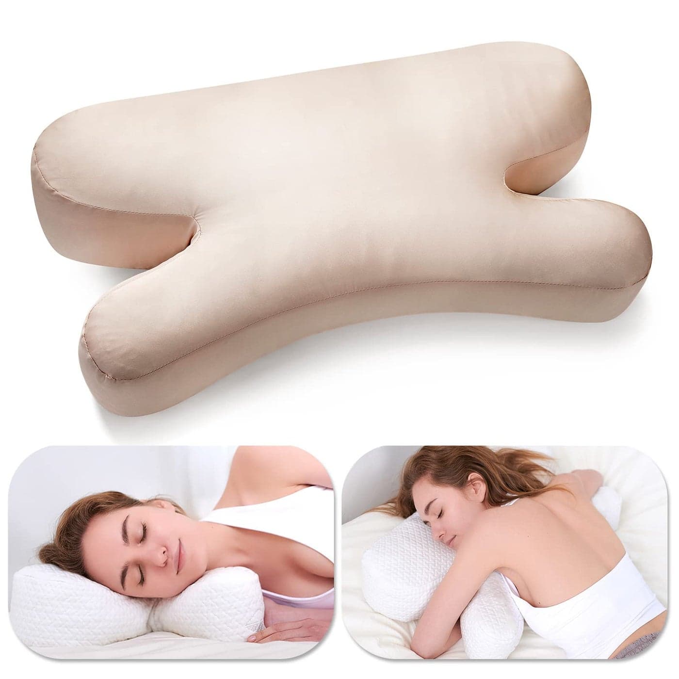 Side Sleeper Pillow Anti Wrinkle Aging Pillow Gel Shredded Memory Foam for Neck Pain Relief Pillow for Sleeping Side Back Stomach Sleeper Pillows Regular White StyleBeige Nude Silk Pillowcase