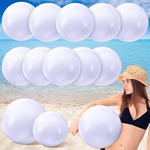 Sinmoe 12 Pieces Large gaint Inflatable White Beach Ball Bulk Solid Swimming Pool Floating Blow up Ball DIY Paint Craft for Boys Girls Hawaii Luau Birthday Beach Summer Party16 InchWhite