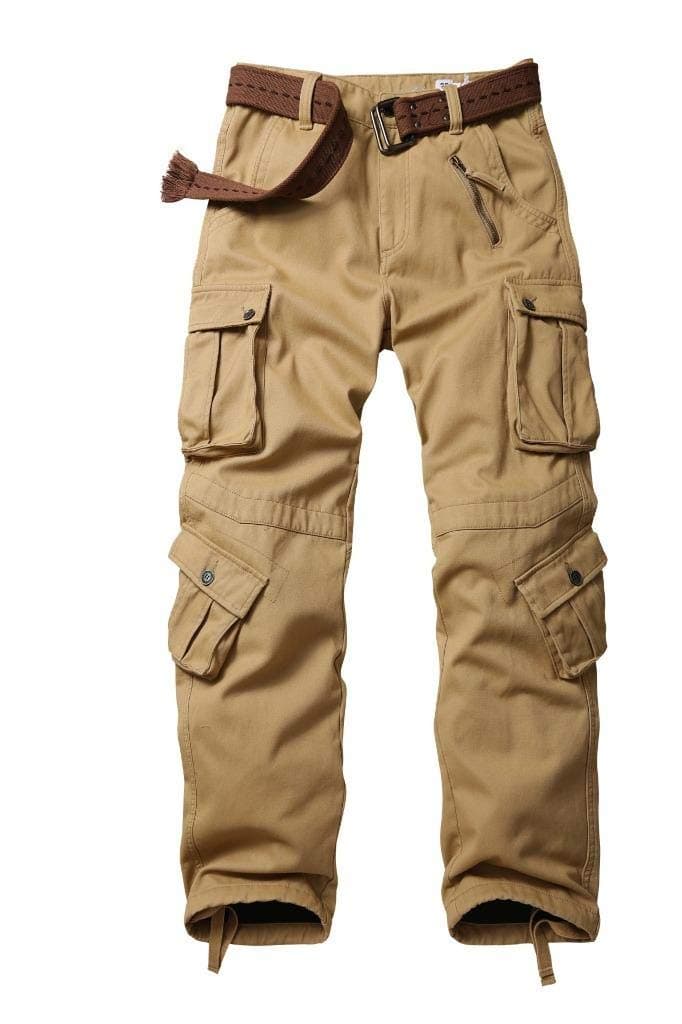 AKARMY Mens Fleece Lined Hiking Pants Outdoor Cargo Pants Casual Work Ski Pants with 8 Pockets Khaki 34