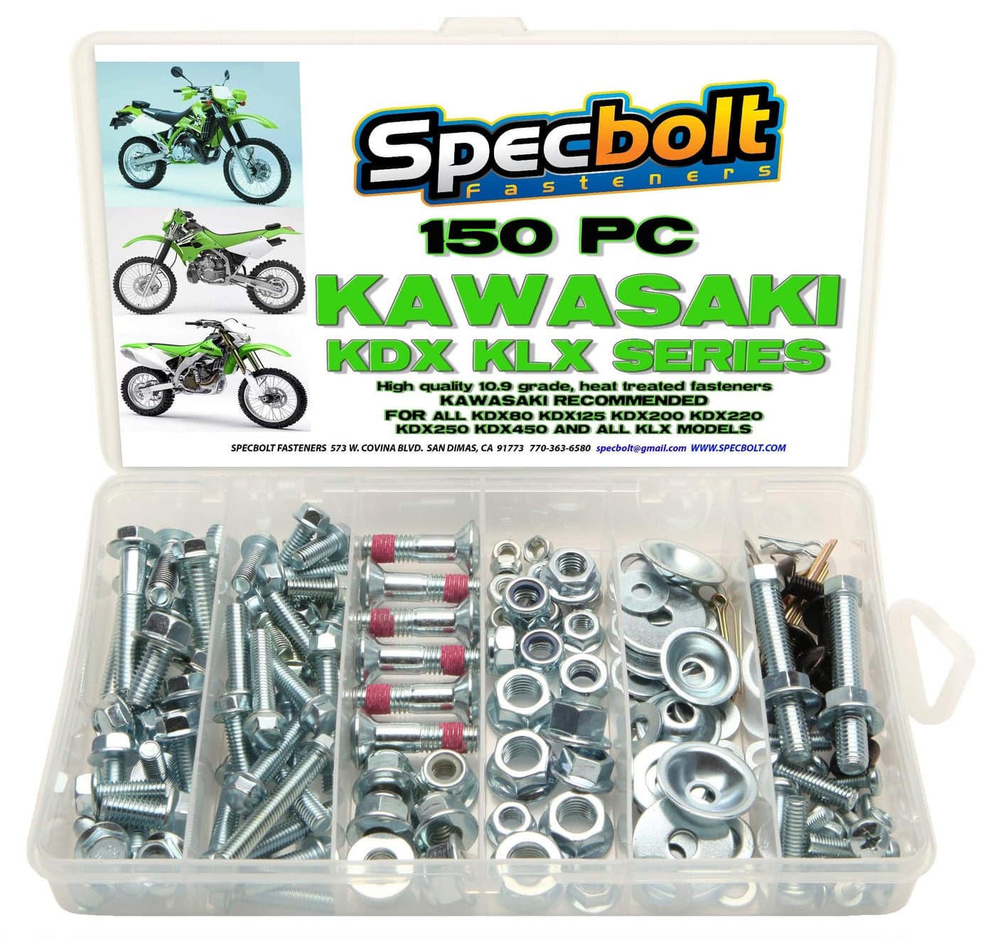 150pc Specbolt KDX Two Stroke Bolt Kit for Maintenance Restoration OEM Spec Fasteners FIT KDX80 KDX125 KDX175 KDX200 KDX220 KDX250 KDX450