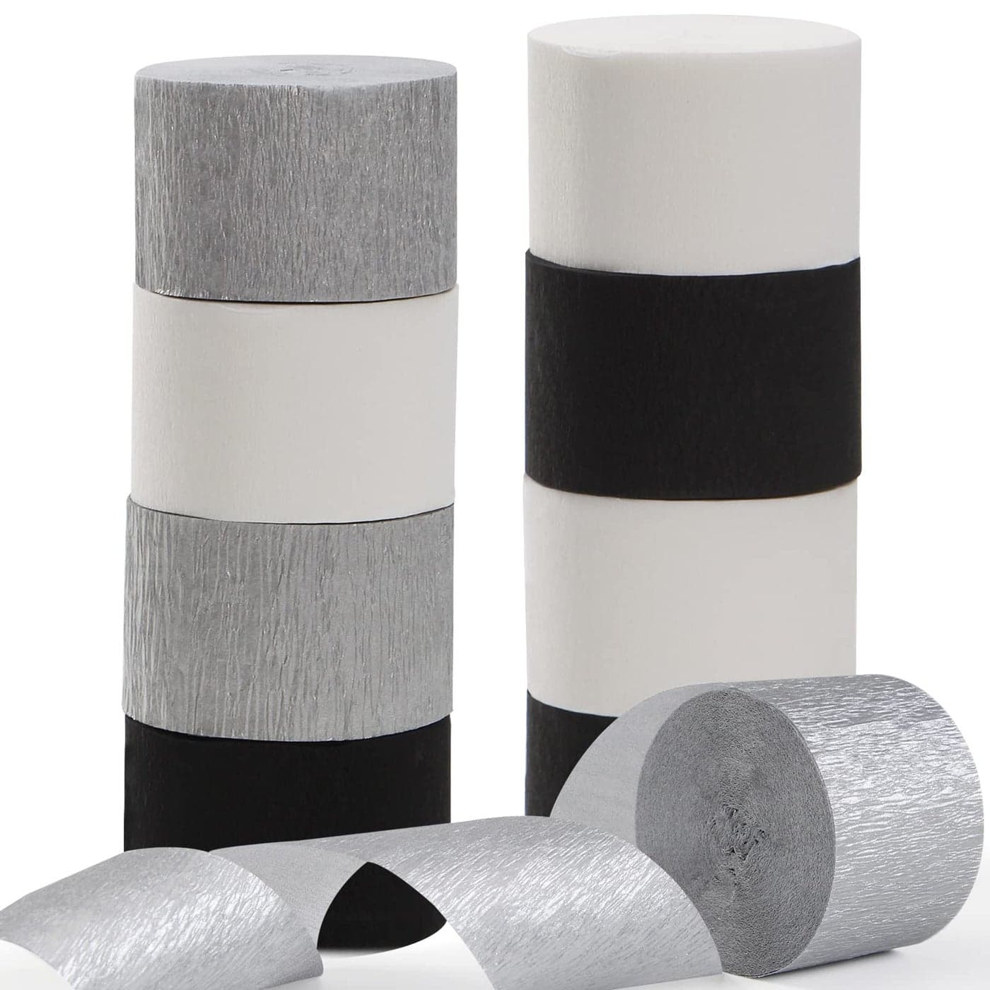 Black White Silver PartyDecorations Streamers 9 Rolls Graduation Men Boys Birthday Crepe Tissue Paper Streamer Banner Wedding Baby Bridal Shower New Years Garland Decor Panduola