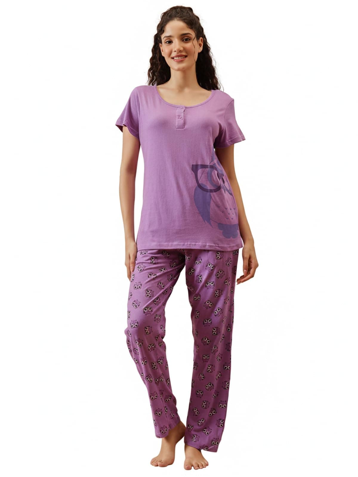 Clovia Women's Top & Pyjama Set Pajama (LS0522P123XL_Purple_3XL)