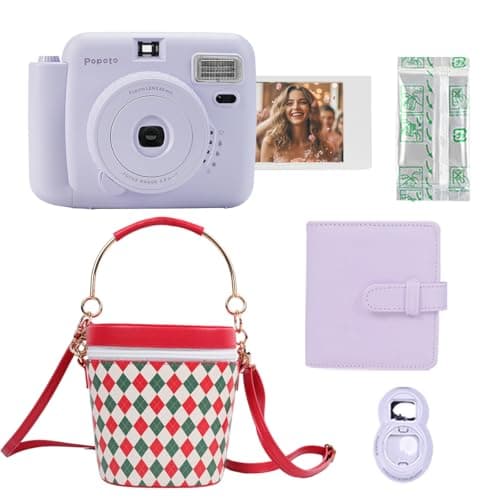 POPOTO Instant Camera with Bucket Bag, Mini 12 Instant Camera Decoration Stickers, Frames, Photo Album and More Accessory kit - Purple