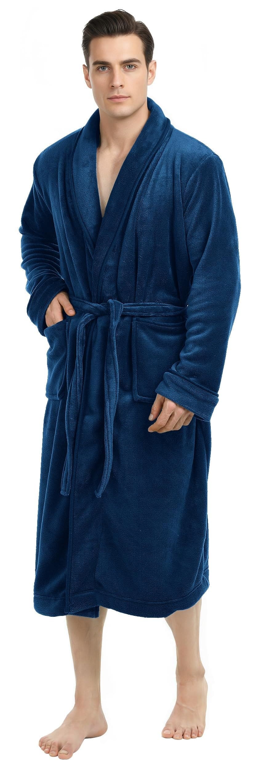 NY Threads Mens Robe, Luxury Plush Fleece Mens Bathrobe, Spa Bath Robe for Men, XX-Large-3X-Large, Navy