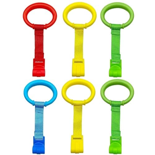 6PCS 4 Colors Baby Playpen Pull up RingsPlastic Crib Pull Rings Walking Exercises Assistant Stand Up Cot Hanging Ring for Infant Baby Toddler