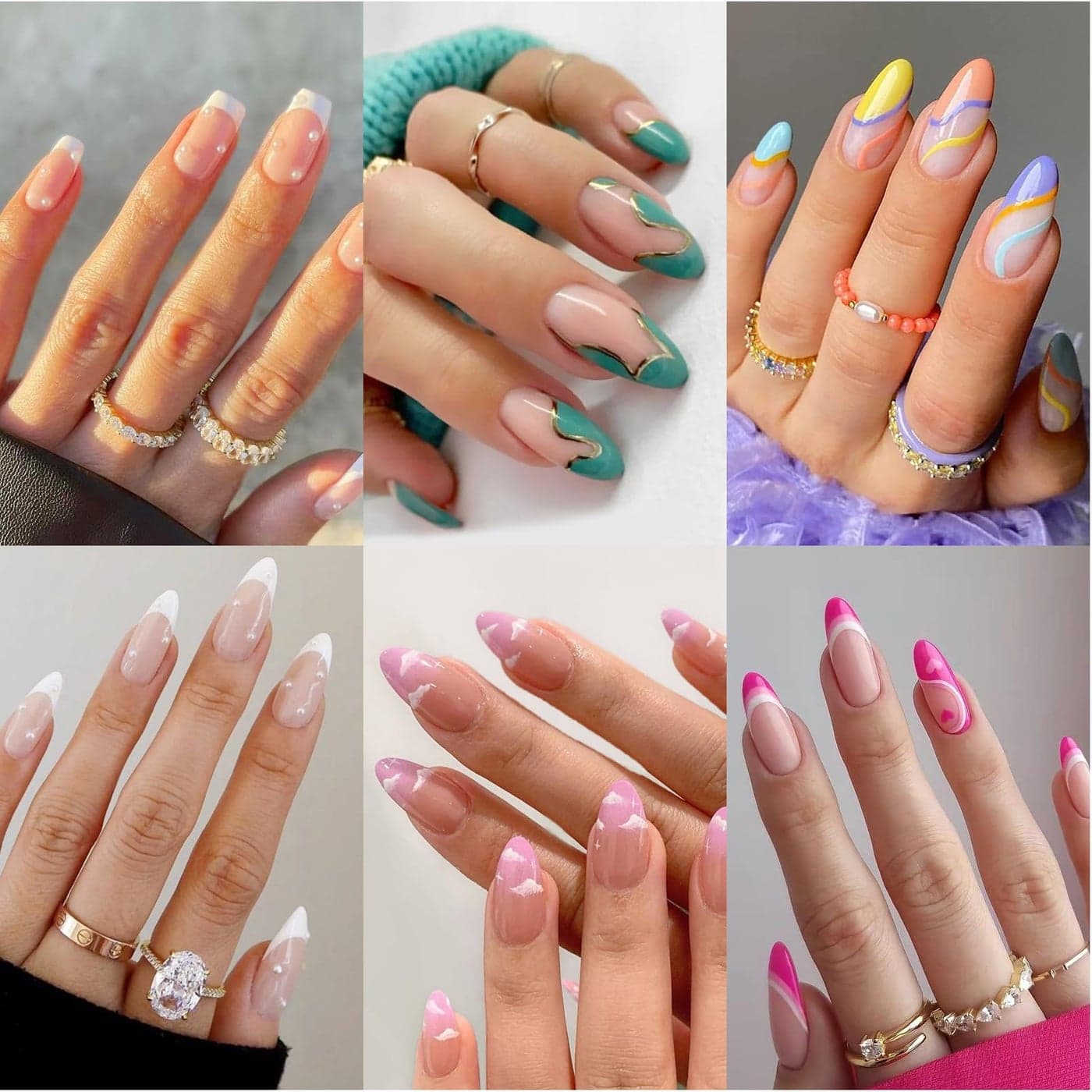 6 Packs 144 Pcs Press on Nails Medium Design Misssix Short Fake Nails Almond French Glue on Nails Set with Adhesive Tabs Nail File Acrylic False Nail Kits for Women