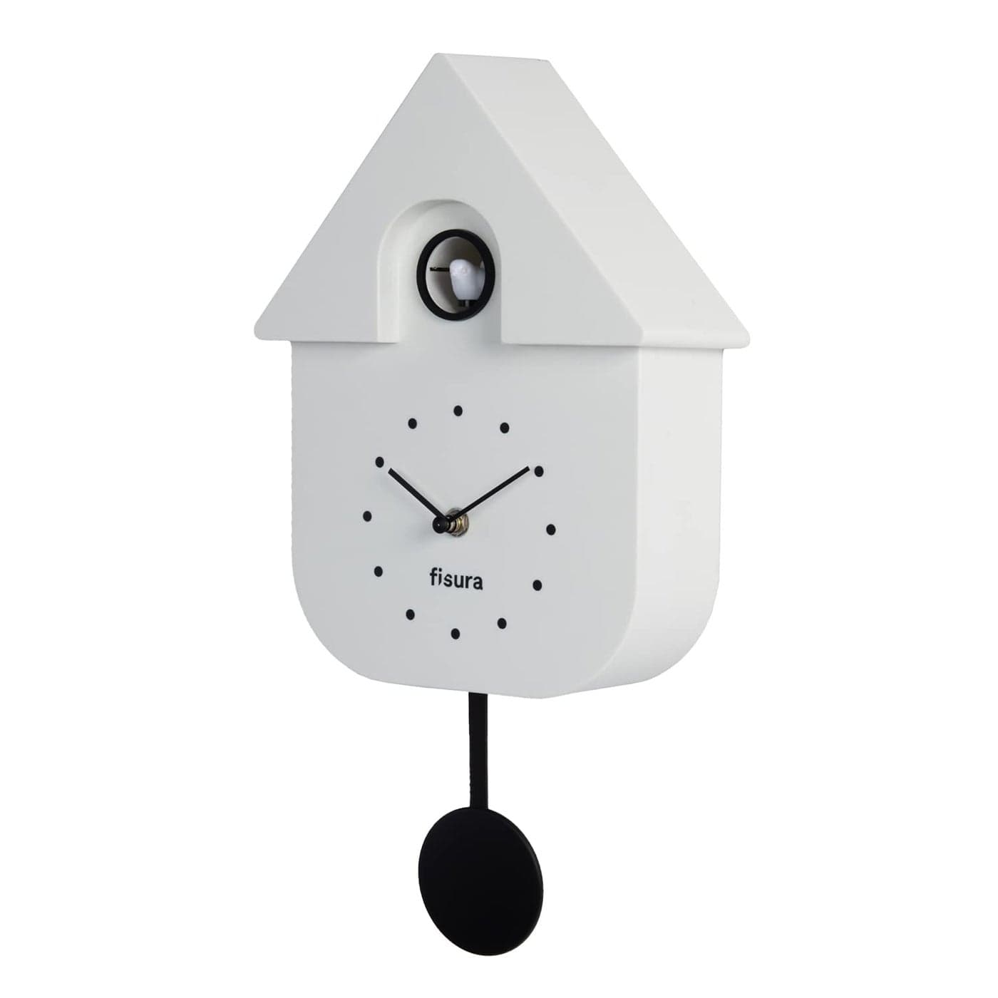 Fisura Cuckoo Wall Clock with Color Unique Analog Timepiece with Pendulum in ABS Plastic Decorative Gift idea for Home 85 x 31 x 163 inches 3 AA Batteries not Included White