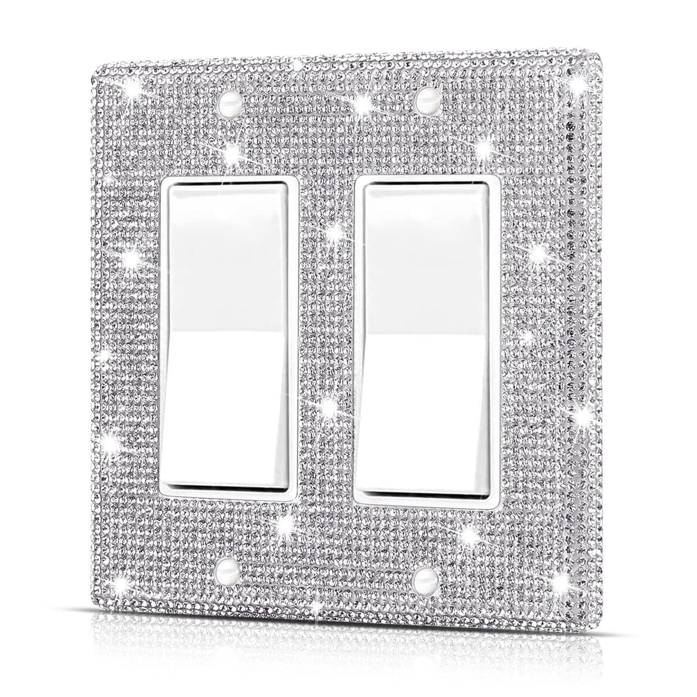 Wall Plate Light Switch Cover or Outlet Cover Standard Size 450 x 457 Dengduoduo Silver Rhinestones Bling Double Light Switch Plate for Electrical Outlet for Bedroom Accessories Home Decor