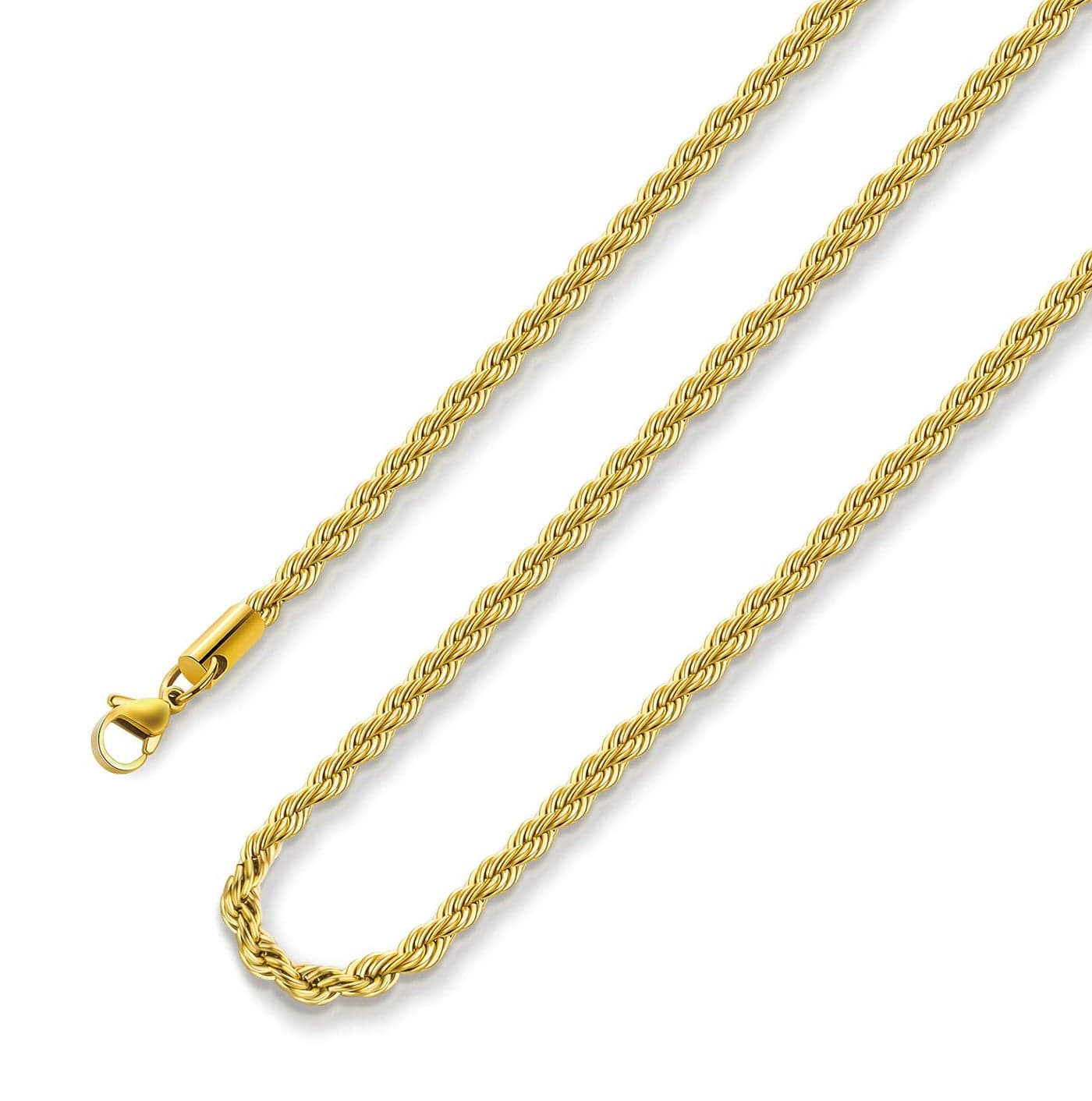 Monily 4MM 18 Inches Stainless Steel Twist Rope Chain Necklace Mens Womens Necklace Jewelry