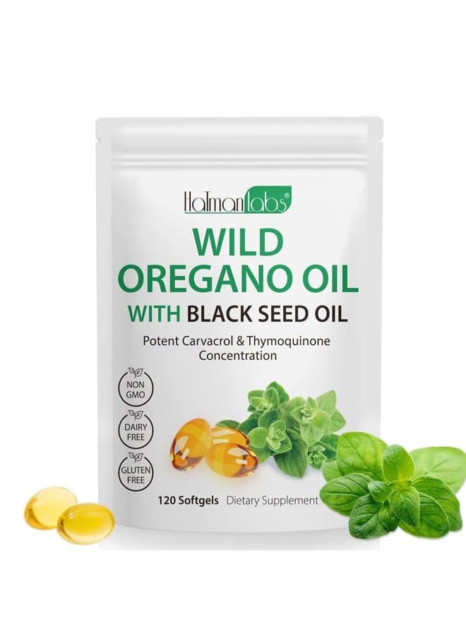 120PCS Oil of Oregano with Black Seed Oil Boosts Immune Oregano Oil Capsules Organic, Chlorophyll, Fast Absorption, GMP Certified